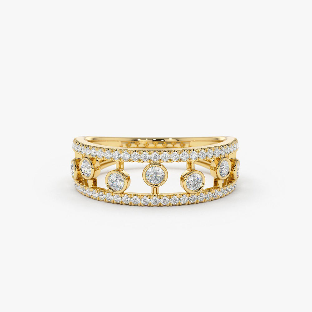 OBFJ1961 - 14k Double Row Pave Ring w/ Floating Diamonds 1