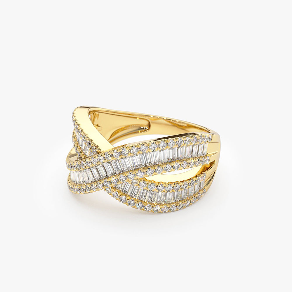 OBFJ1964 - 14k Baguette Diamond Crossover Ring 8
