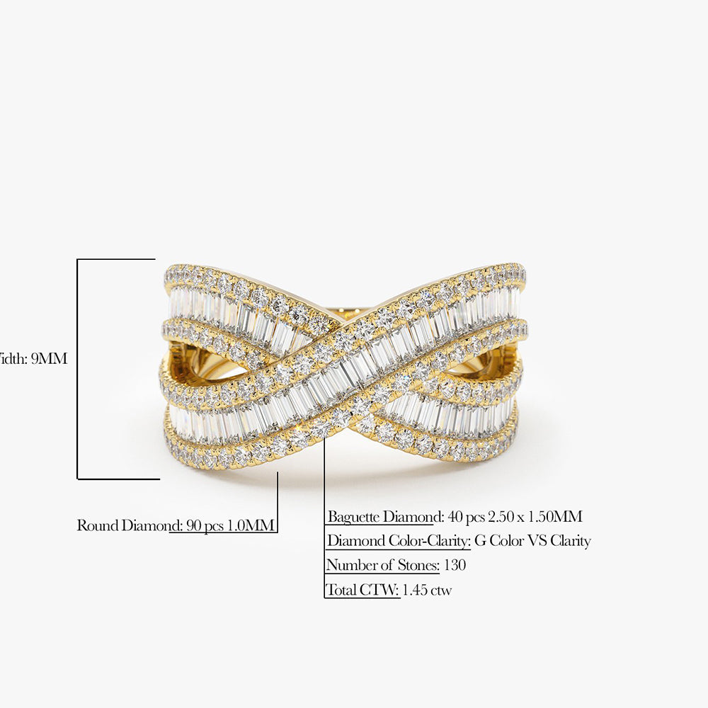 OBFJ1964 - 14k Baguette Diamond Crossover Ring 9