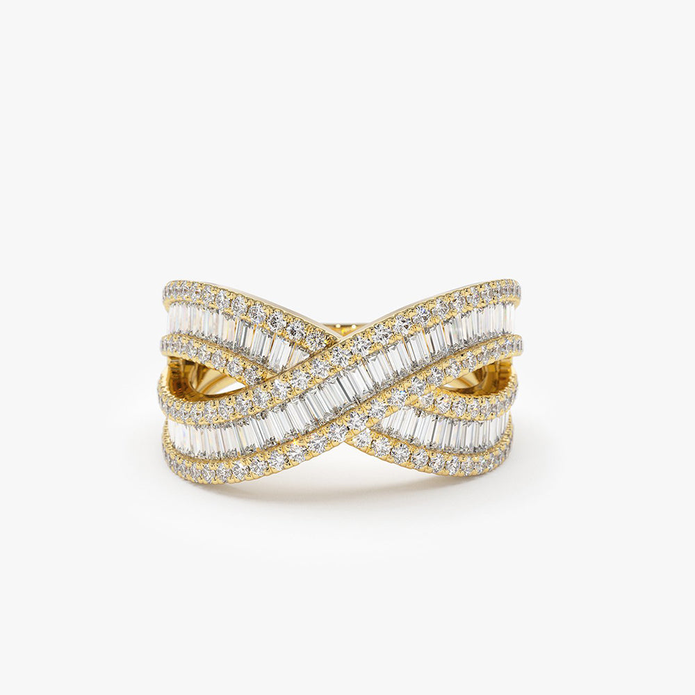 OBFJ1964 - 14k Baguette Diamond Crossover Ring 1