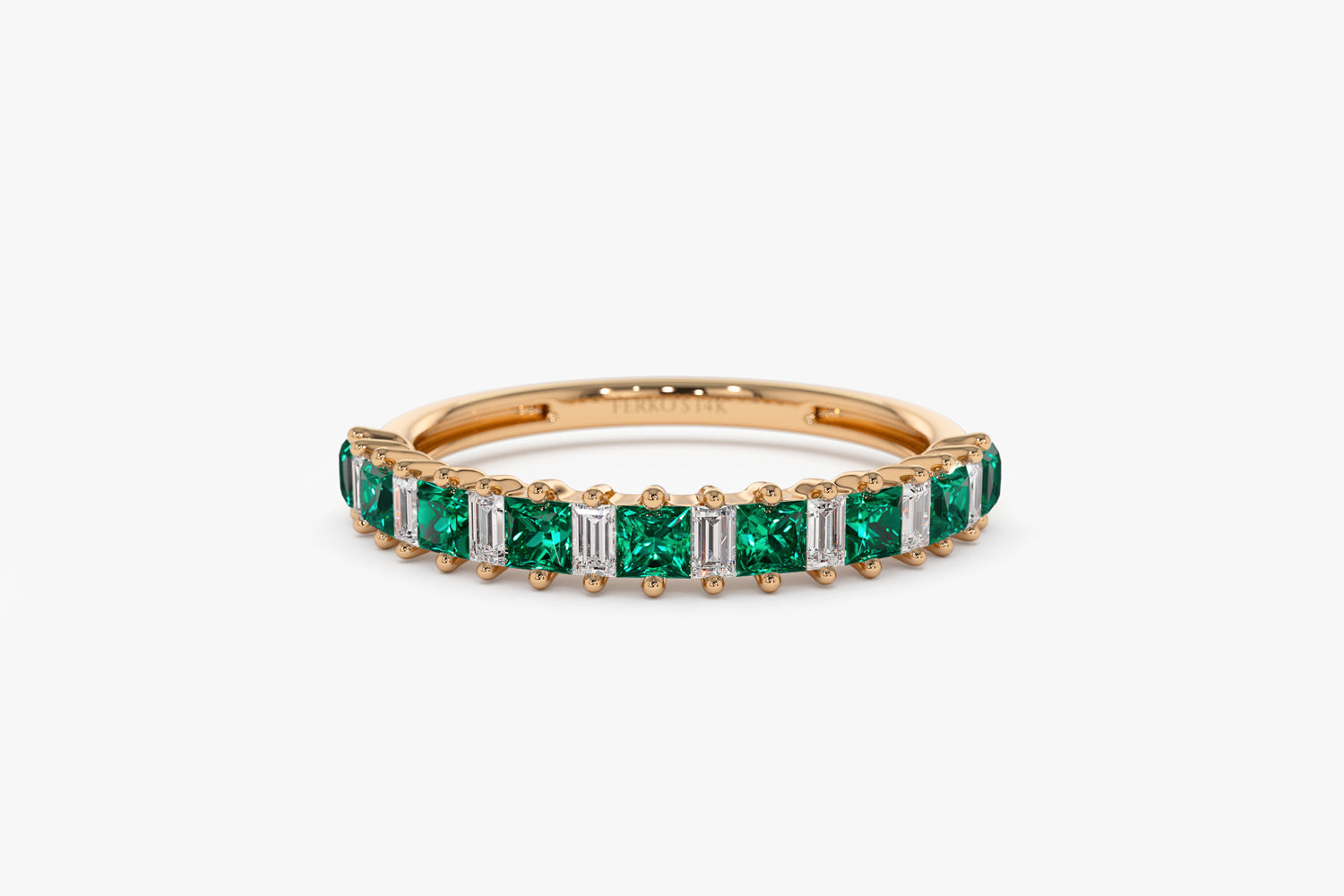 OBFJ1999 - 14k Unique Princess Cut Emerald and Baguette Diamond Ring 10