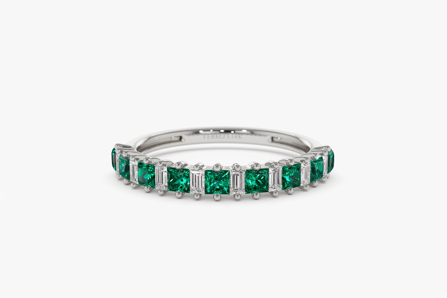 OBFJ1999 - 14k Unique Princess Cut Emerald and Baguette Diamond Ring 11