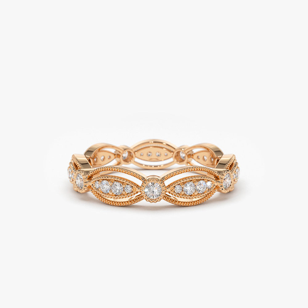 OBFJ1938 - 14K Vintage Art Deco Diamond Eternity Wedding Ring 5