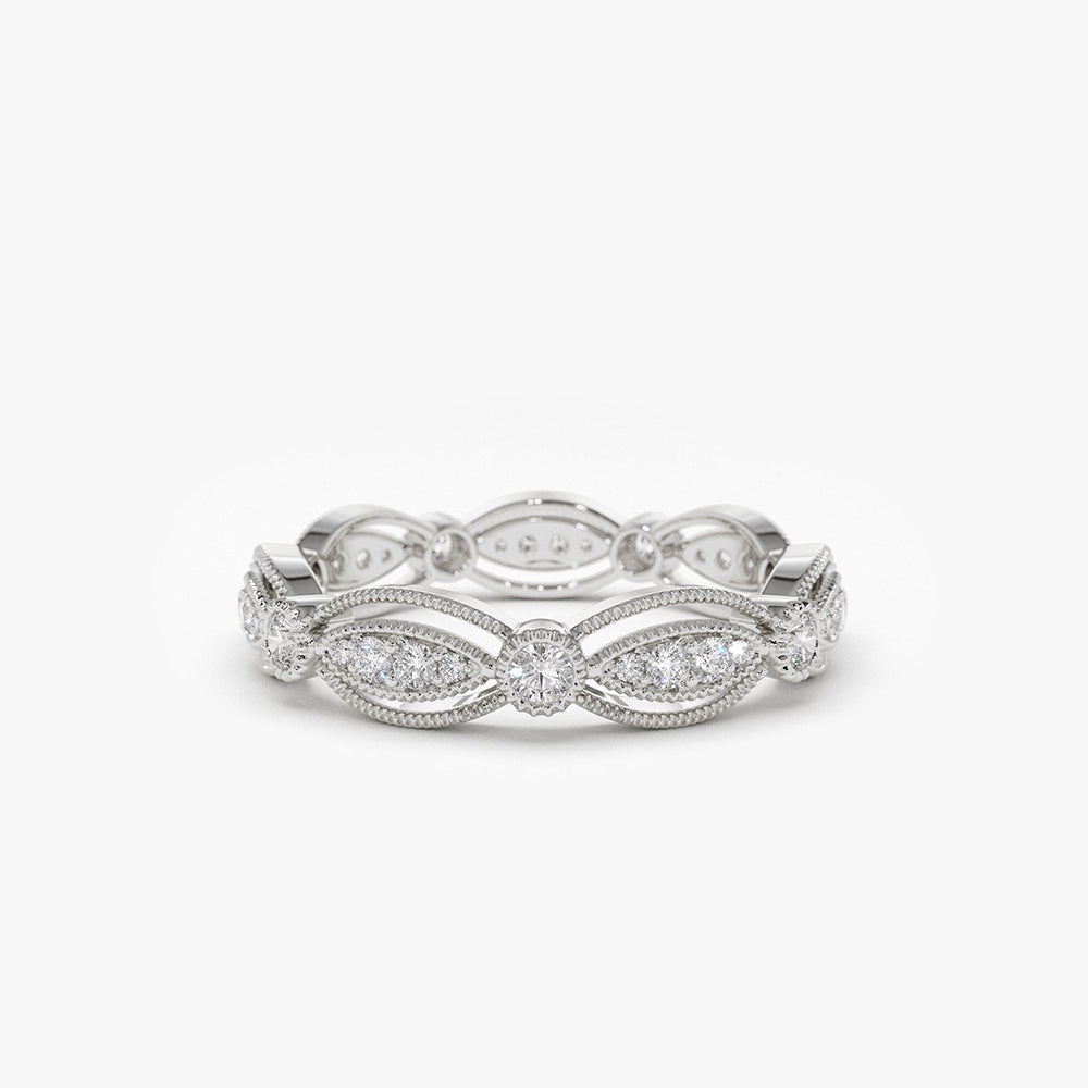 OBFJ1938 - 14K Vintage Art Deco Diamond Eternity Wedding Ring 6