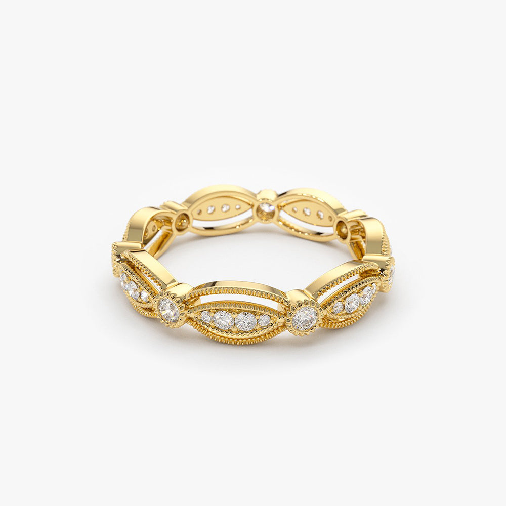 OBFJ1938 - 14K Vintage Art Deco Diamond Eternity Wedding Ring 7