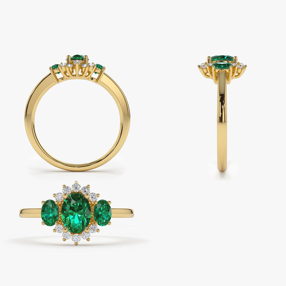 OBFJ1996 - 14k Three Stone Emerald Cluster Ring 9