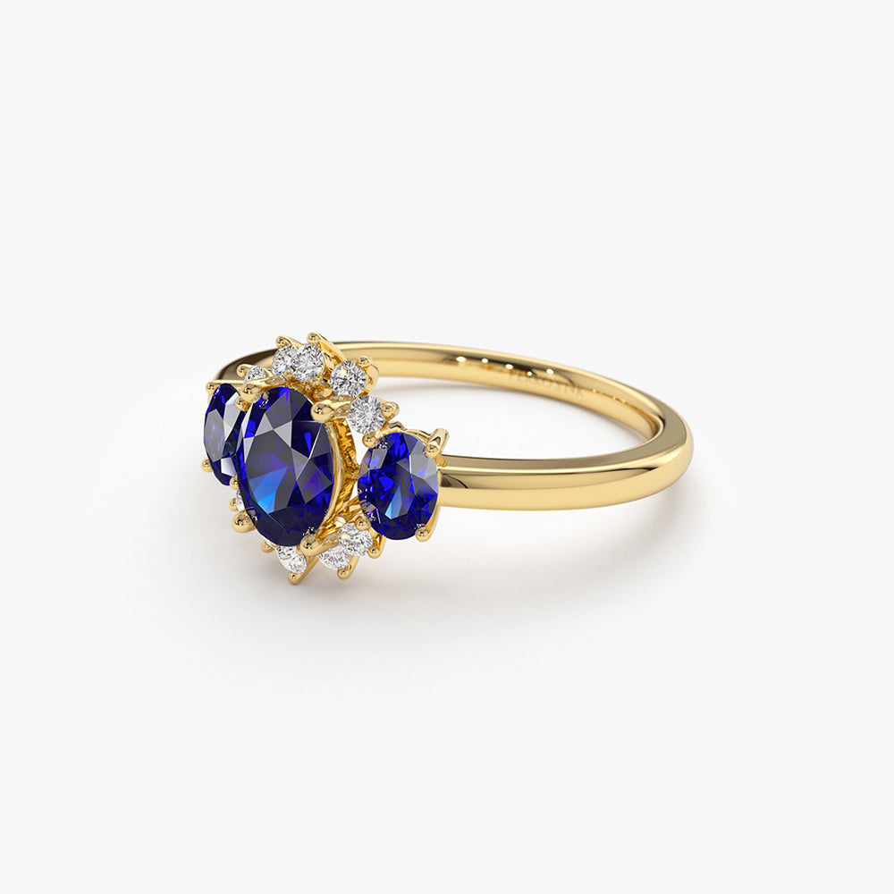 OBFJ1997 - 14k Three Stone Sapphire Cluster Ring 7