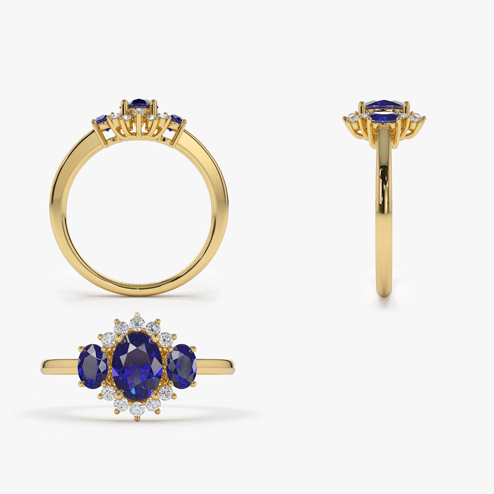 OBFJ1997 - 14k Three Stone Sapphire Cluster Ring 8