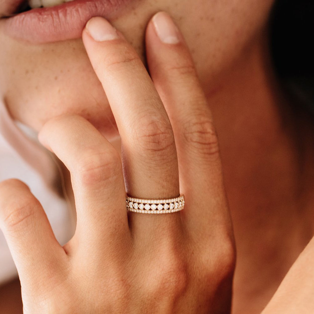 OBFJ1957 - 14k Triple Row Diamond Wedding Ring 2