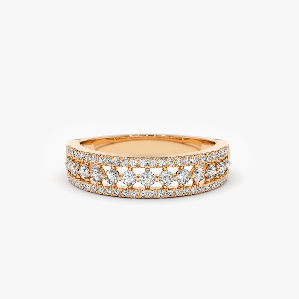 OBFJ1957 - 14k Triple Row Diamond Wedding Ring 6