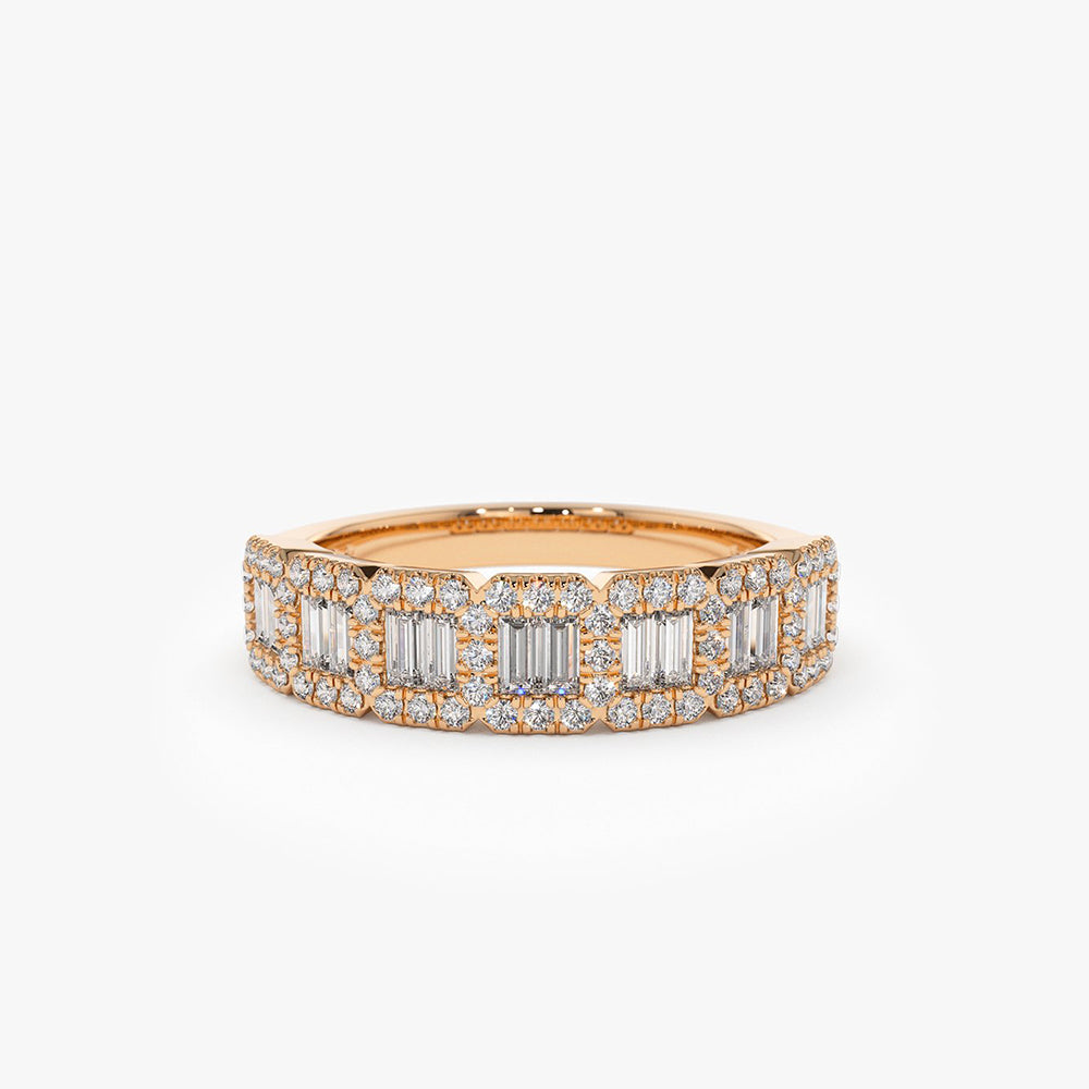 OBFJ1954 - 14K Gold Unique Baguette and Round Diamond Anniversary Ring 5