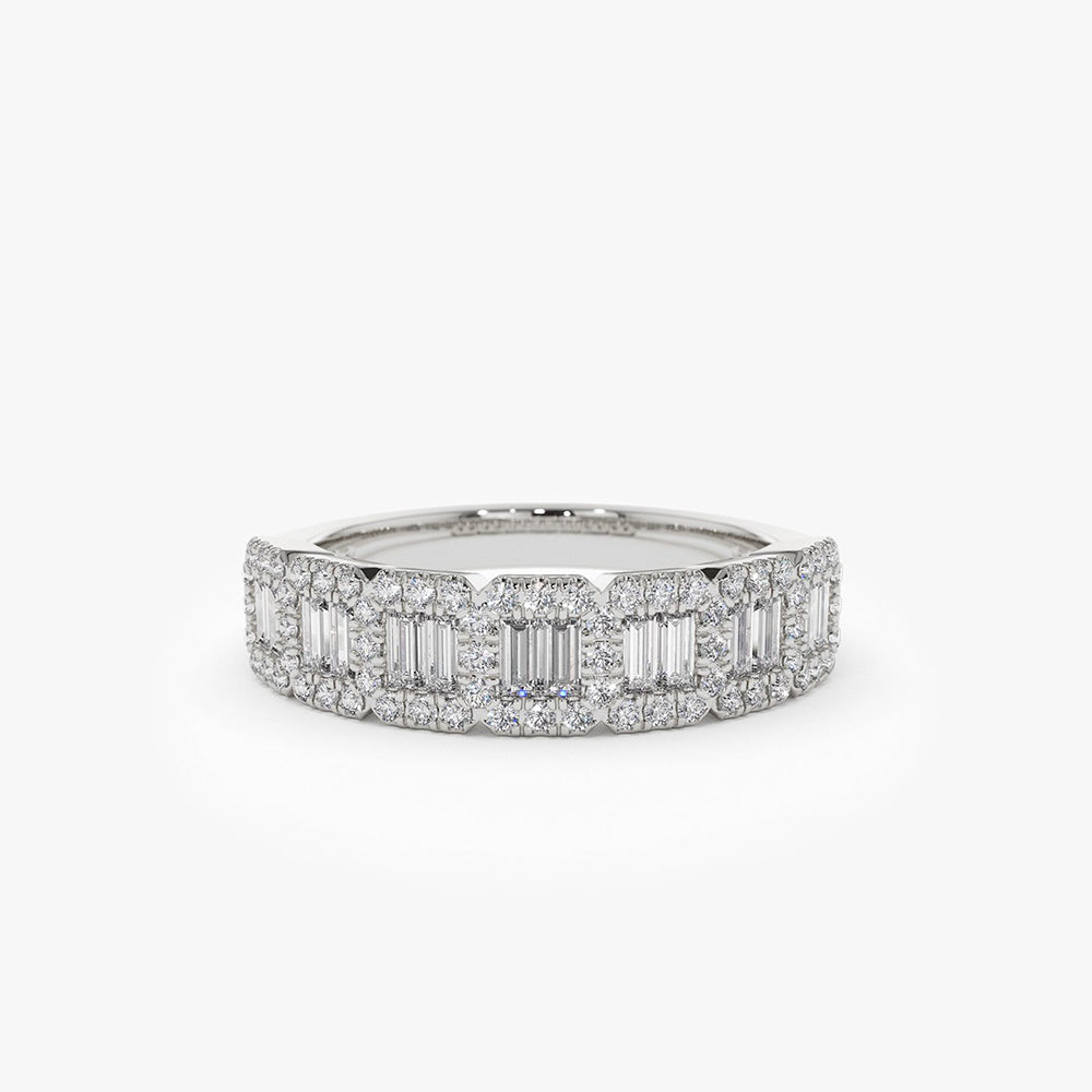 OBFJ1954 - 14K Gold Unique Baguette and Round Diamond Anniversary Ring 6