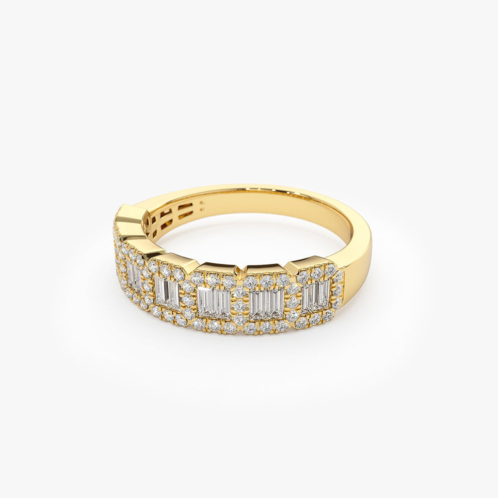 OBFJ1954 - 14K Gold Unique Baguette and Round Diamond Anniversary Ring 7