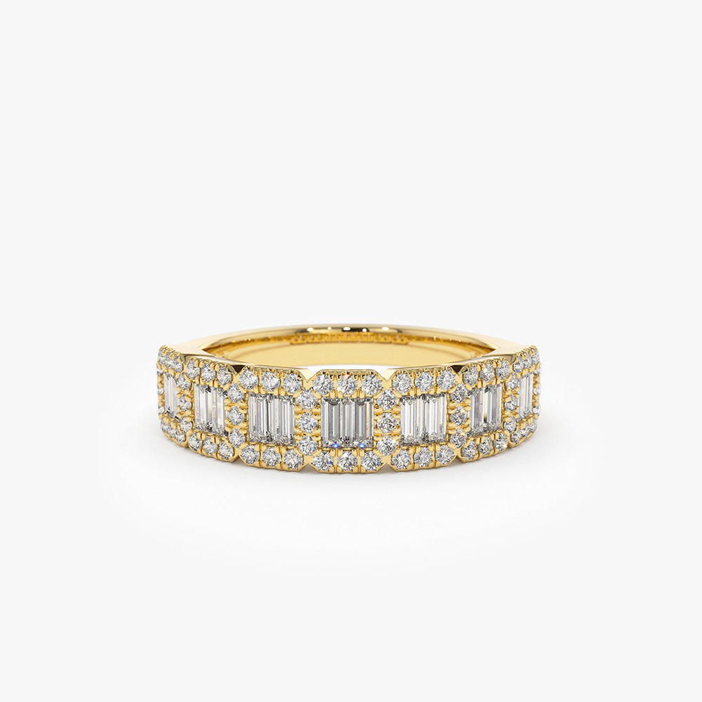 OBFJ1954 - 14K Gold Unique Baguette and Round Diamond Anniversary Ring 1