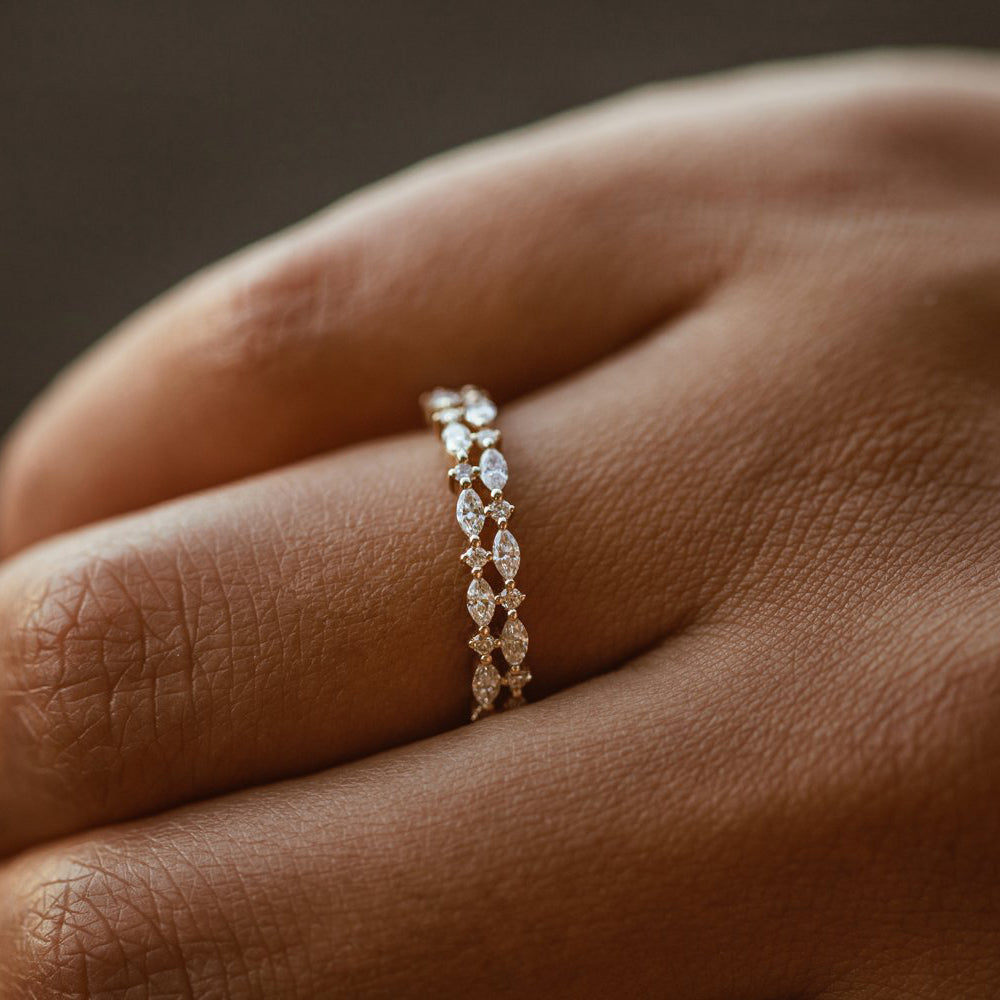 OBFJ1947 - 14k Double Row Alternating Marquise Round Diamond Ring 5