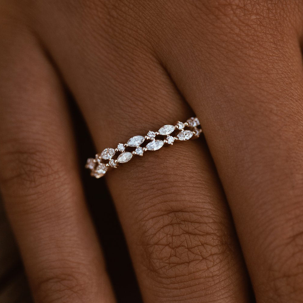 OBFJ1947 - 14k Double Row Alternating Marquise Round Diamond Ring 3