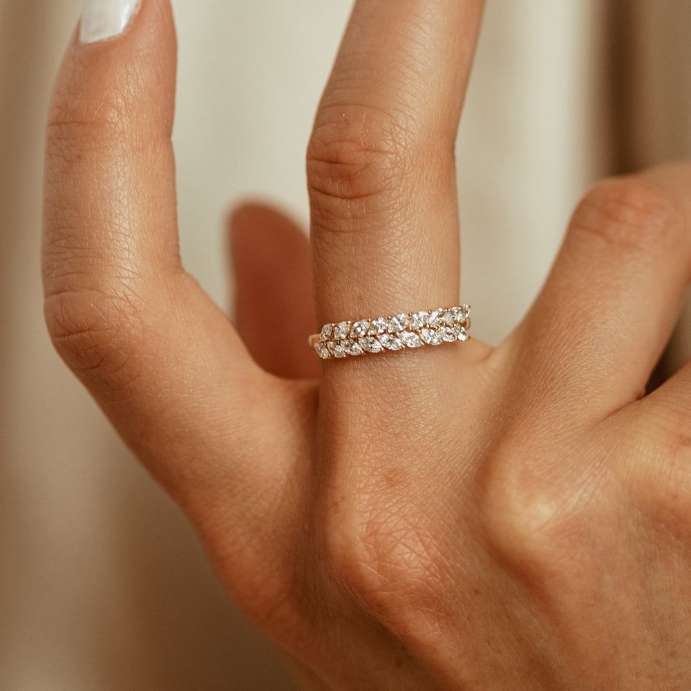 OBFJ2070 - 14k Half Eternity Two Rows Marquise Diamond Band 4