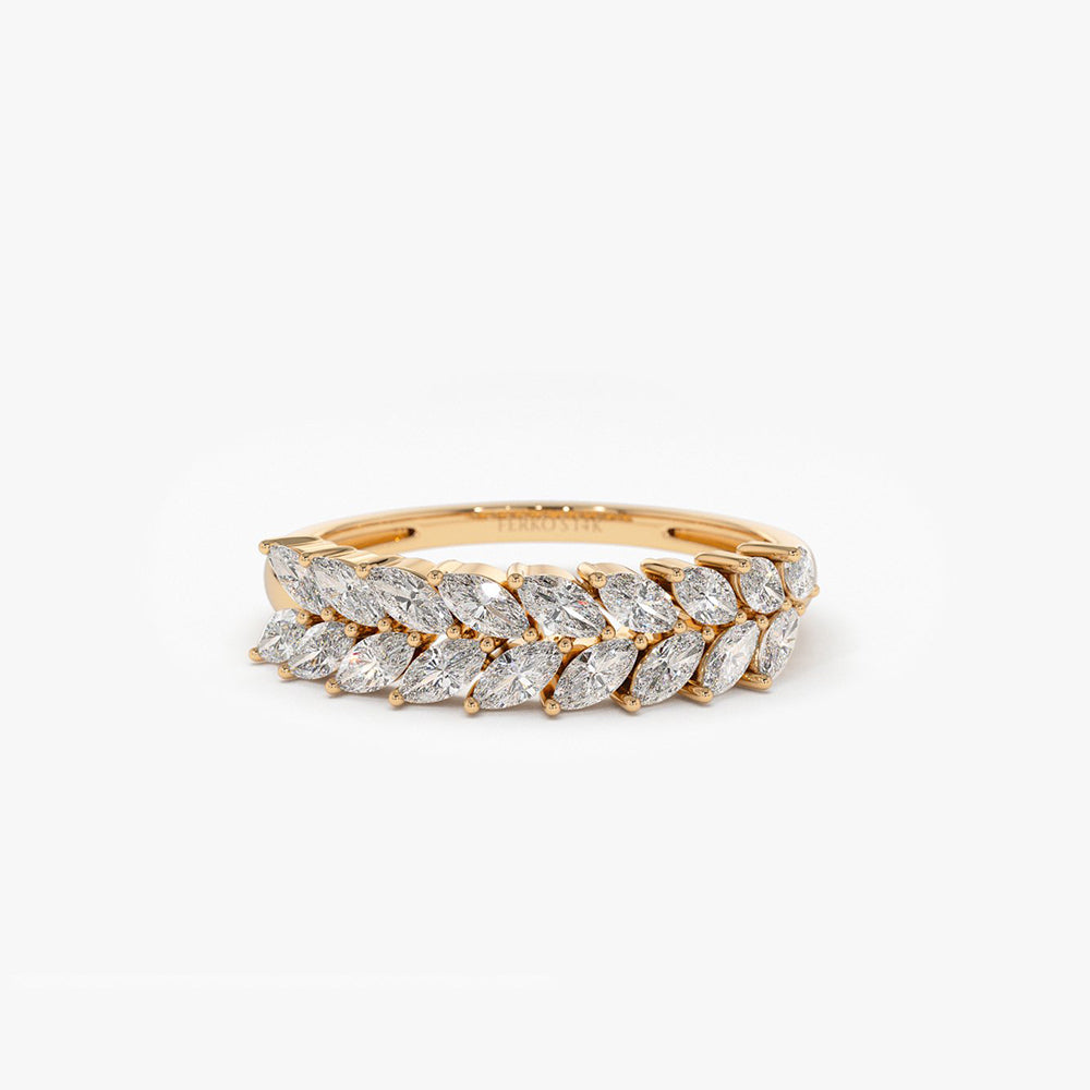 OBFJ2070 - 14k Half Eternity Two Rows Marquise Diamond Band 5