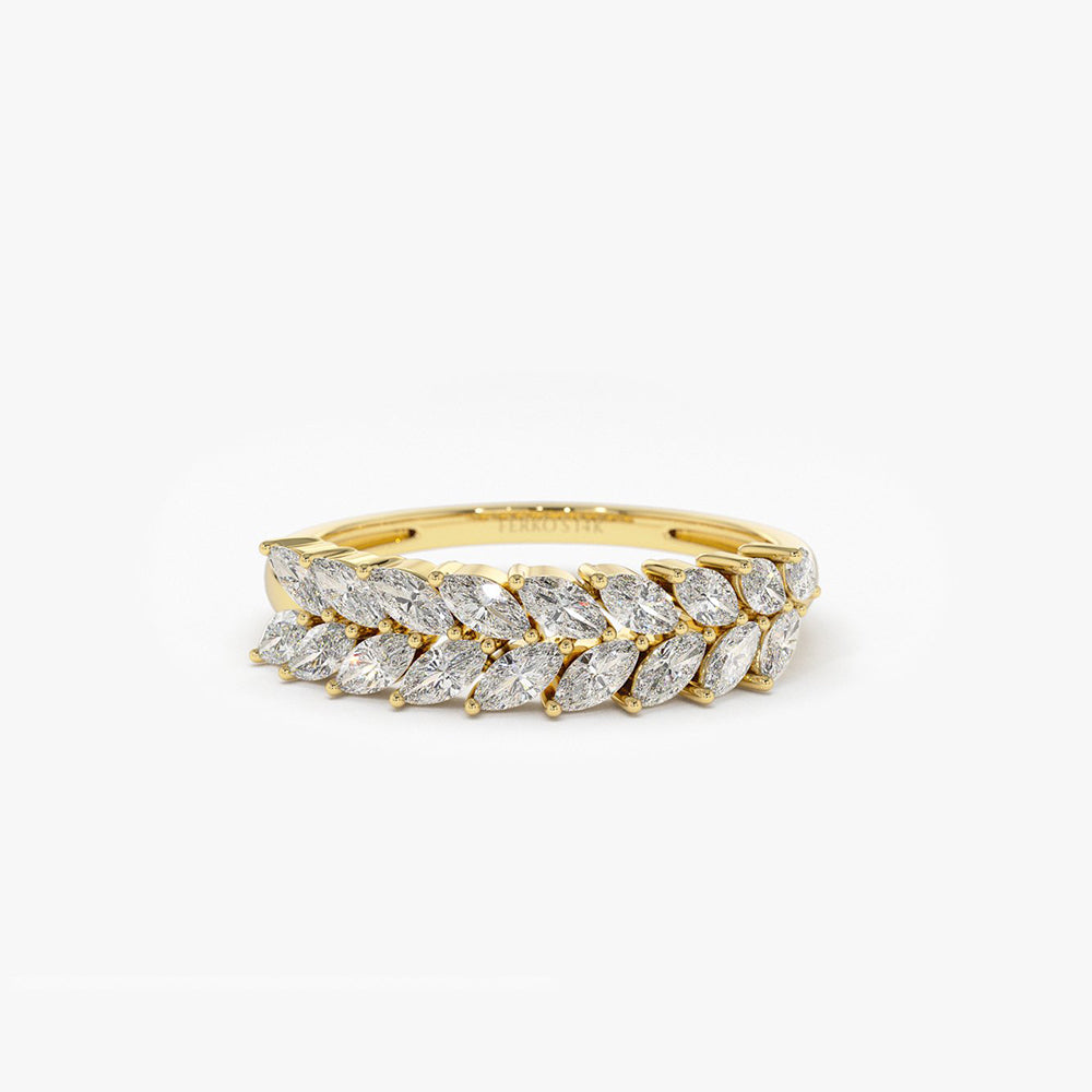 OBFJ2070 - 14k Half Eternity Two Rows Marquise Diamond Band 1