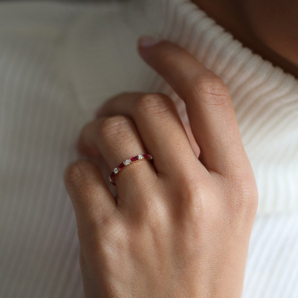 OBFJ2004 - 14k Ruby Baguette and Diamond Stackable Wedding Ring 4
