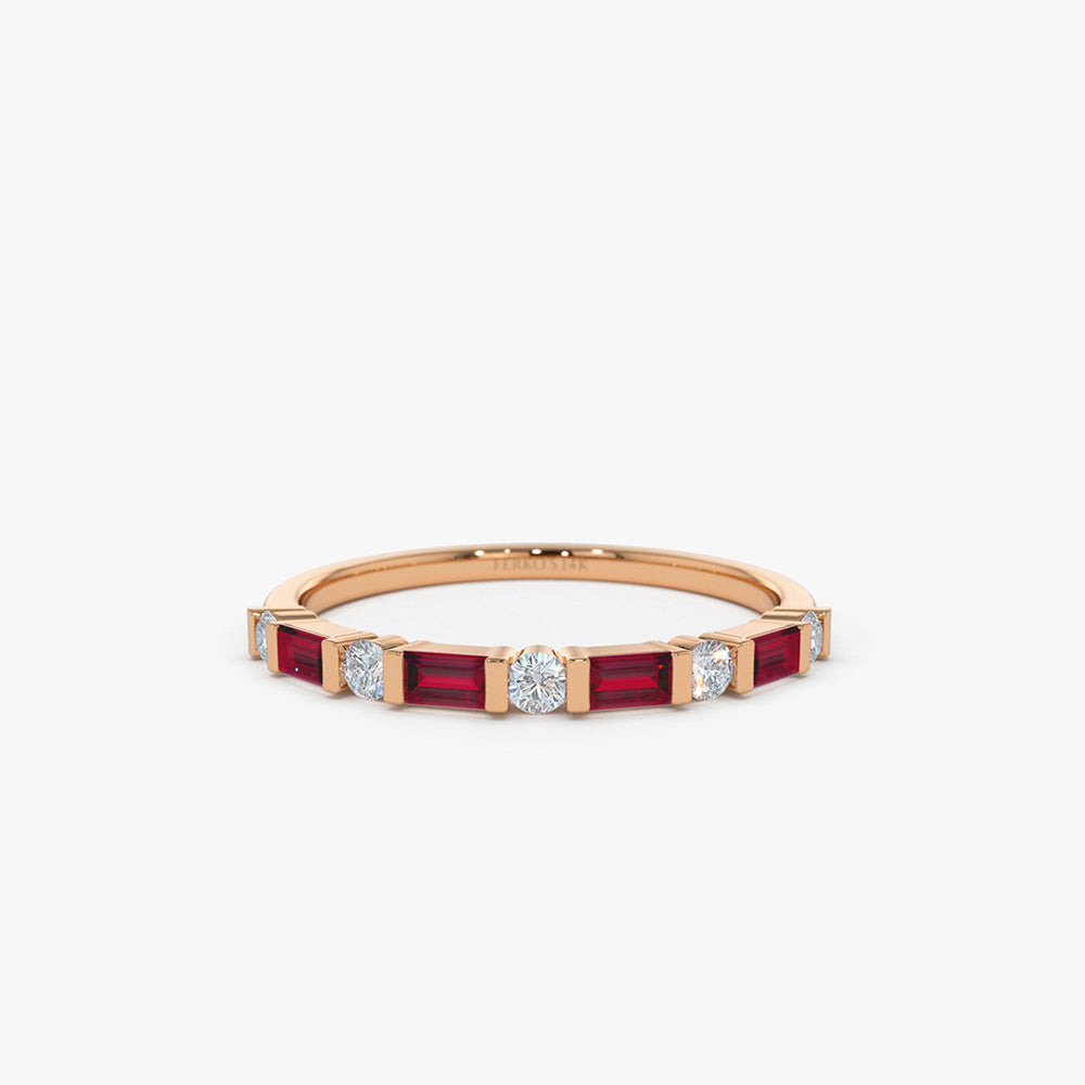 OBFJ2004 - 14k Ruby Baguette and Diamond Stackable Wedding Ring 5