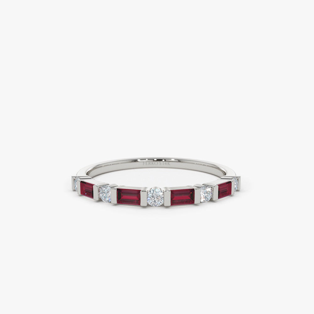 OBFJ2004 - 14k Ruby Baguette and Diamond Stackable Wedding Ring 6