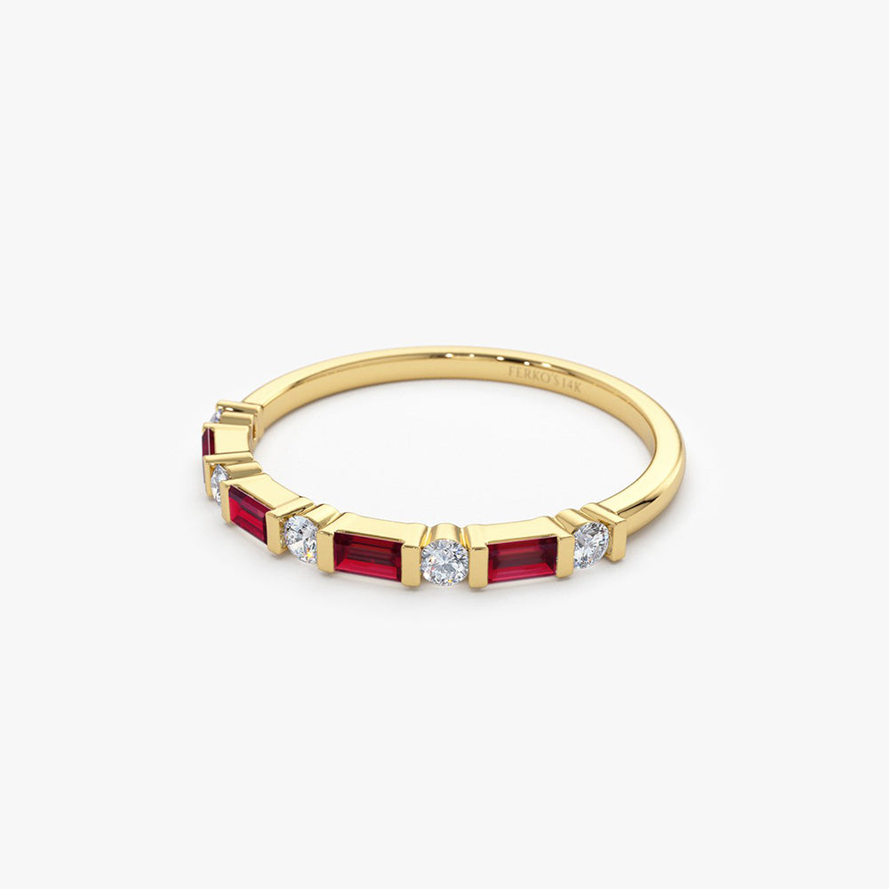 OBFJ2004 - 14k Ruby Baguette and Diamond Stackable Wedding Ring 7