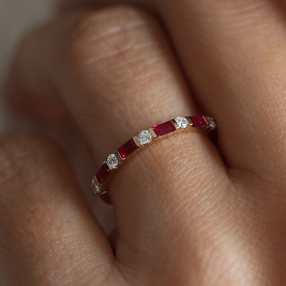 OBFJ2004 - 14k Ruby Baguette and Diamond Stackable Wedding Ring 2