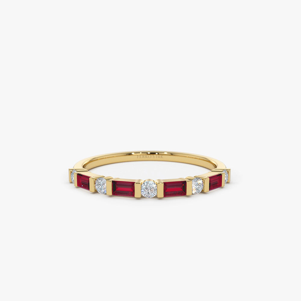 OBFJ2004 - 14k Ruby Baguette and Diamond Stackable Wedding Ring 1