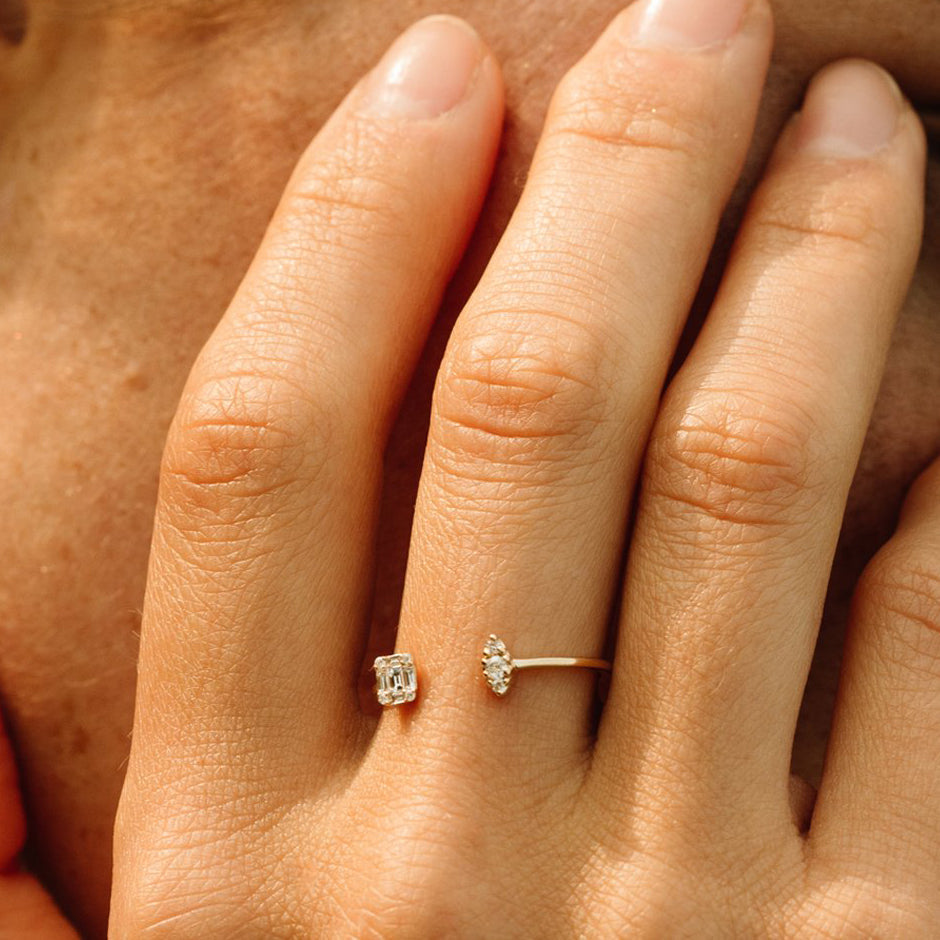 OBFJ2023 - 14K Gold Diamond Baguette Cuff Ring 3