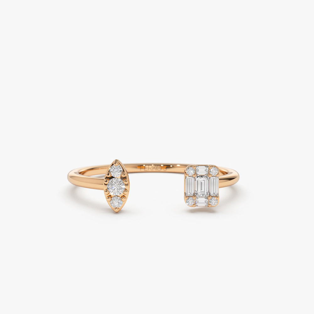 OBFJ2023 - 14K Gold Diamond Baguette Cuff Ring 7