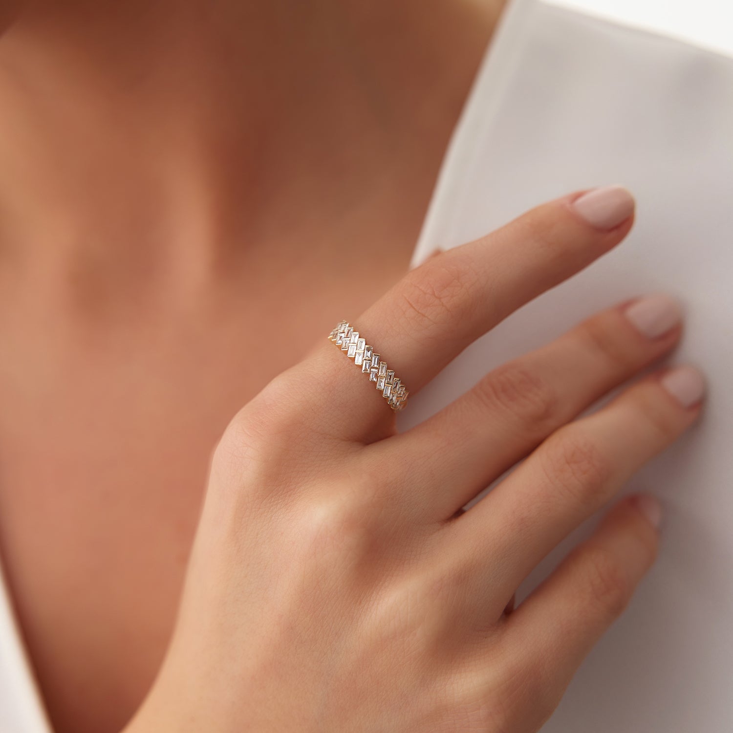 OBFJ1558 - 14k Double Row Diagonal Baguette Ring 4