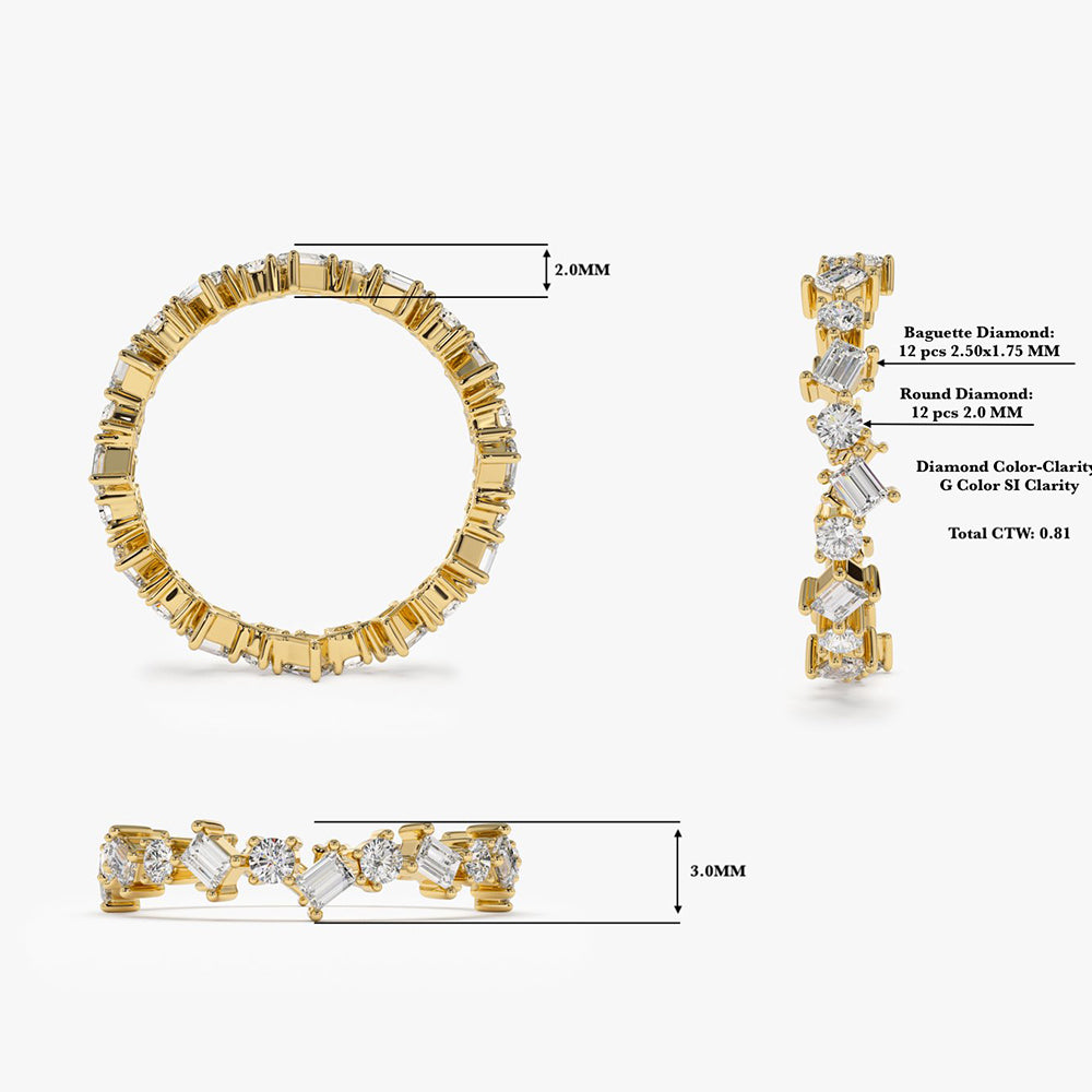 OBFJ1984 - 14k Baguette and Round Diamond Full Eternity Ring 6