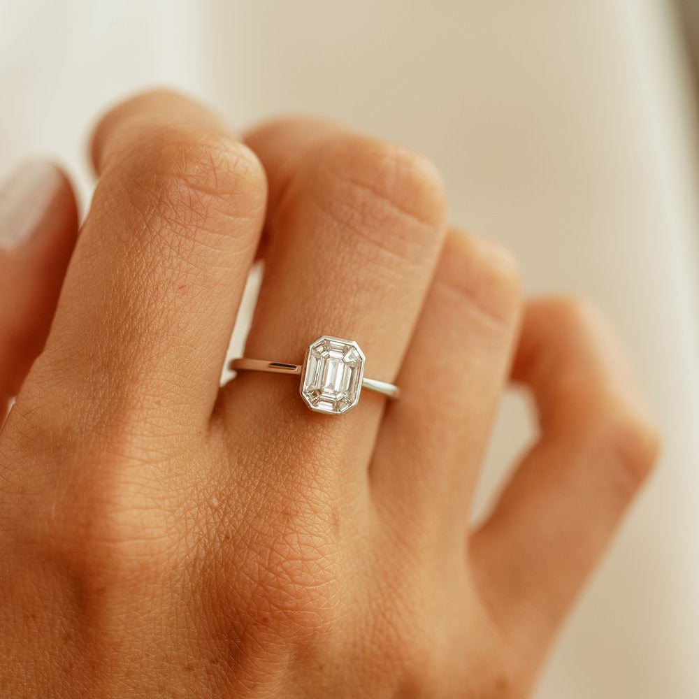 OBFJ1991 - 14k Emerald Cut Illusion Mosaic Solitaire Engagement Ring 2