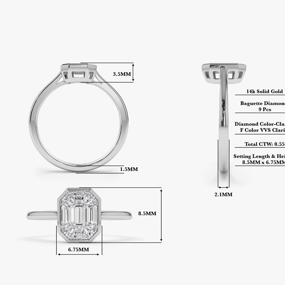 OBFJ1991 - 14k Emerald Cut Illusion Mosaic Solitaire Engagement Ring 9