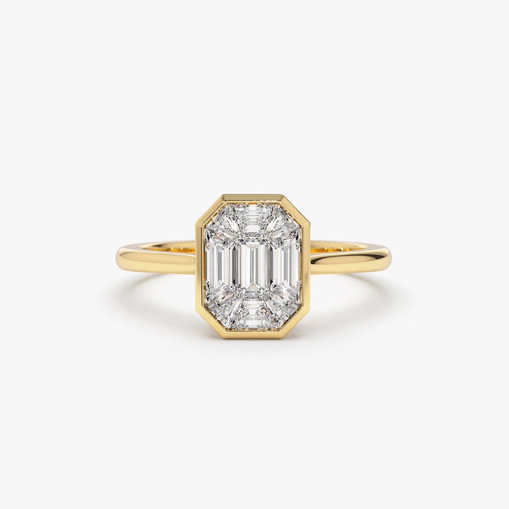 OBFJ1991 - 14k Emerald Cut Illusion Mosaic Solitaire Engagement Ring 6