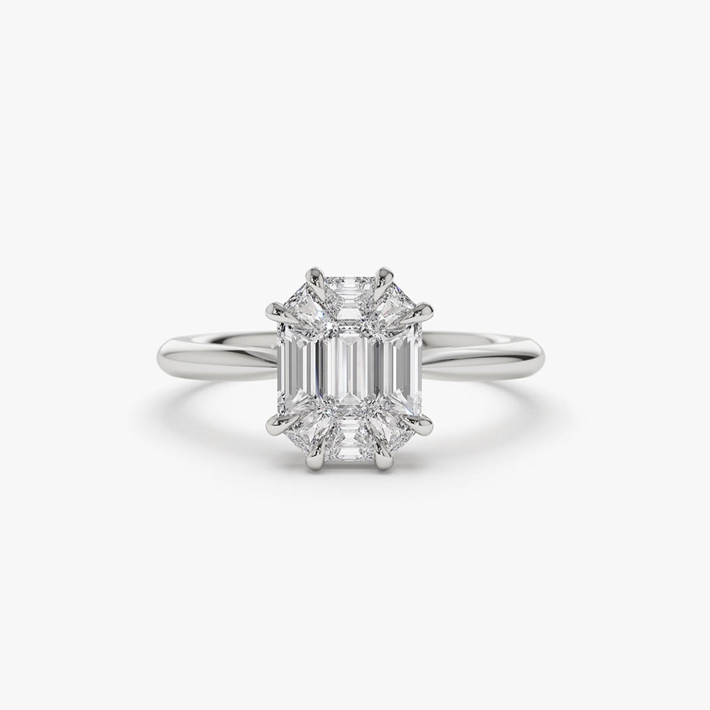 OBFJ1992 - 14k Double Claw Step Cut Illusion Solitaire Engagement Ring 1