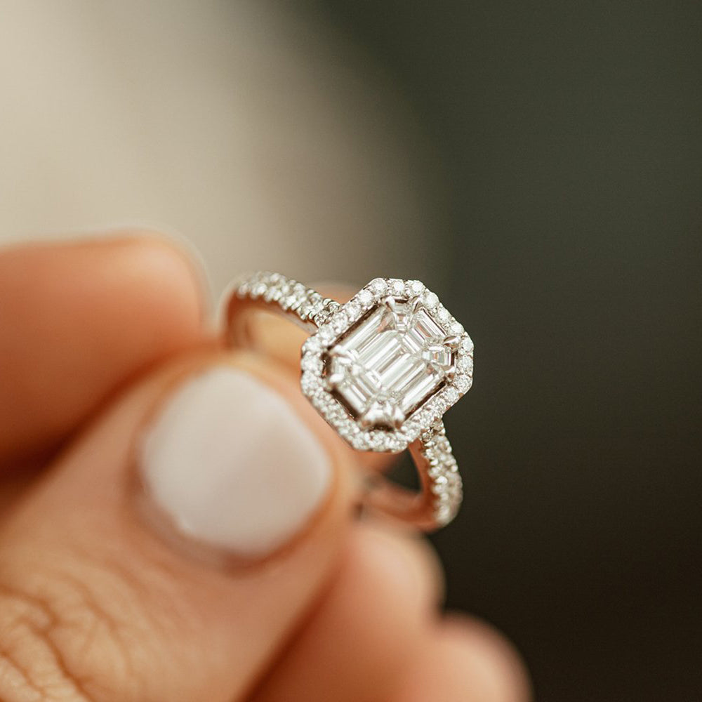 OBFJ1993 - 14k Emerald Cut Illusion Halo Setting Engagement Ring 2