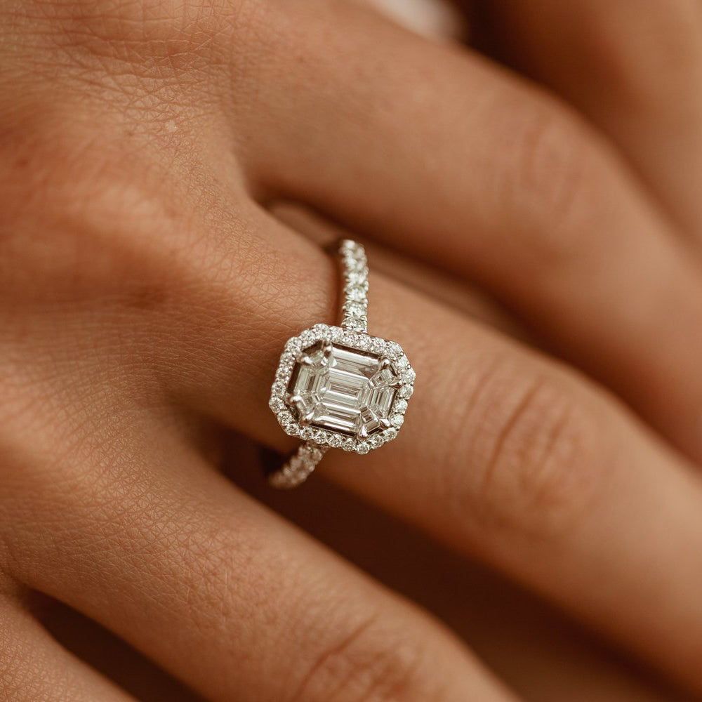 OBFJ1993 - 14k Emerald Cut Illusion Halo Setting Engagement Ring 4