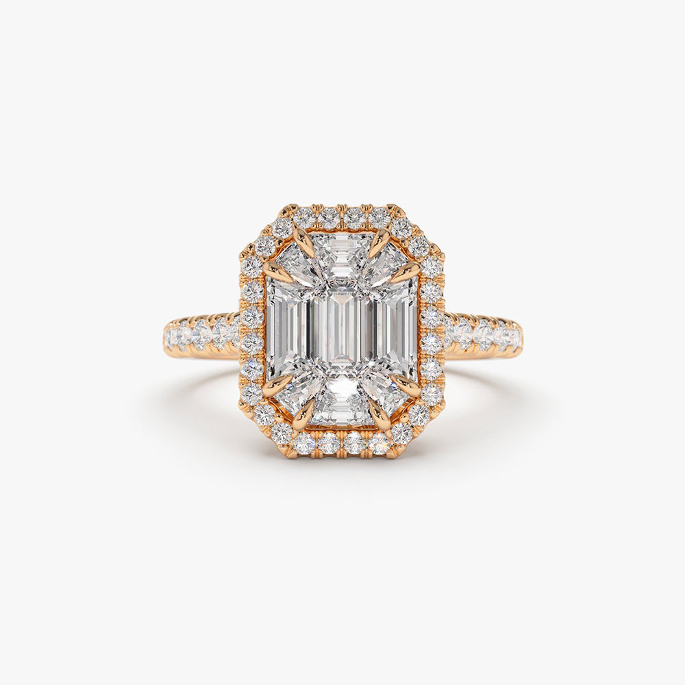 OBFJ1993 - 14k Emerald Cut Illusion Halo Setting Engagement Ring 8
