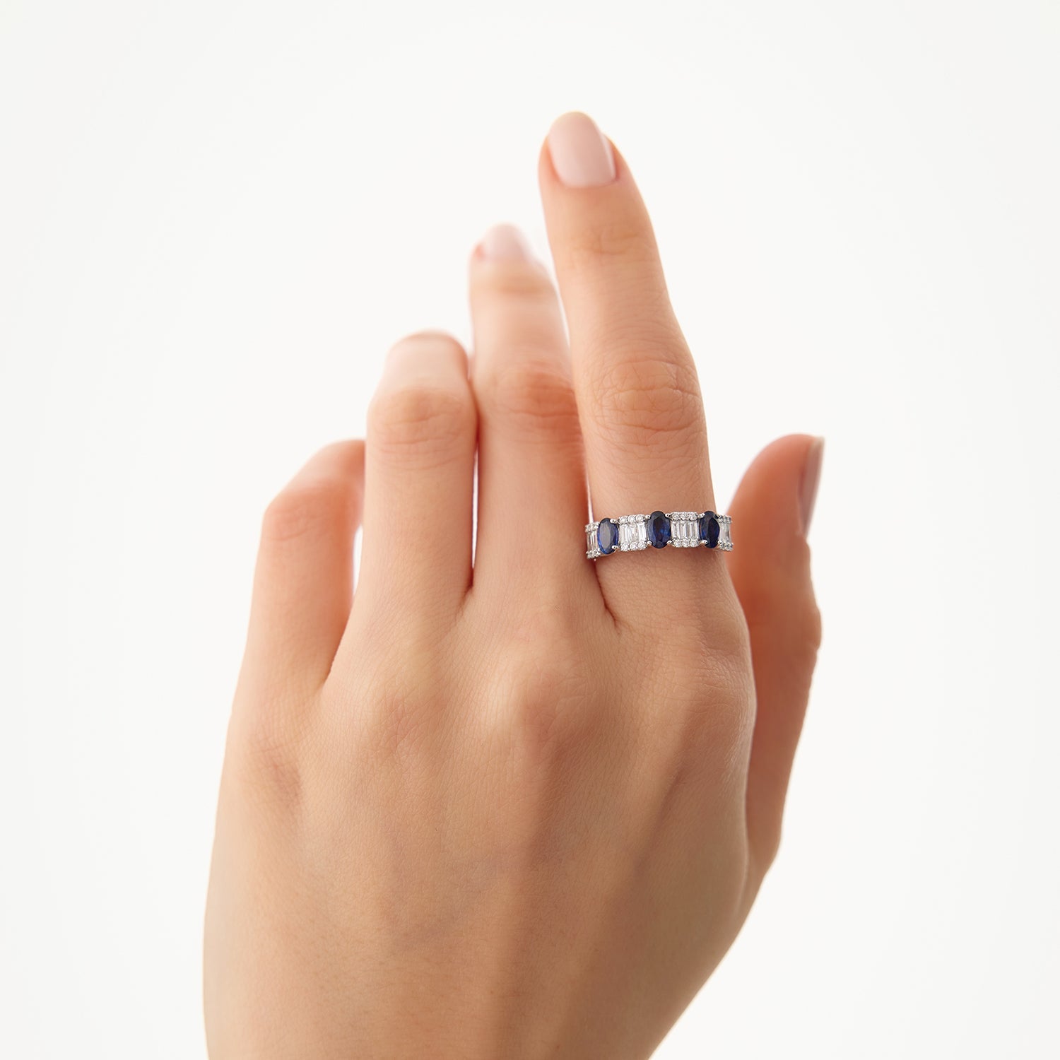 OBFJ2147 - 14K Baguette & Round Diamond with Genuine Sapphire Ring 3