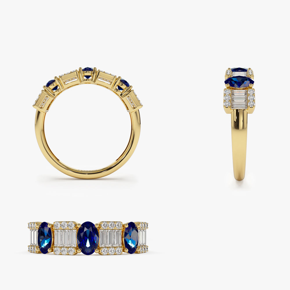 OBFJ2147 - 14K Baguette & Round Diamond with Genuine Sapphire Ring 8
