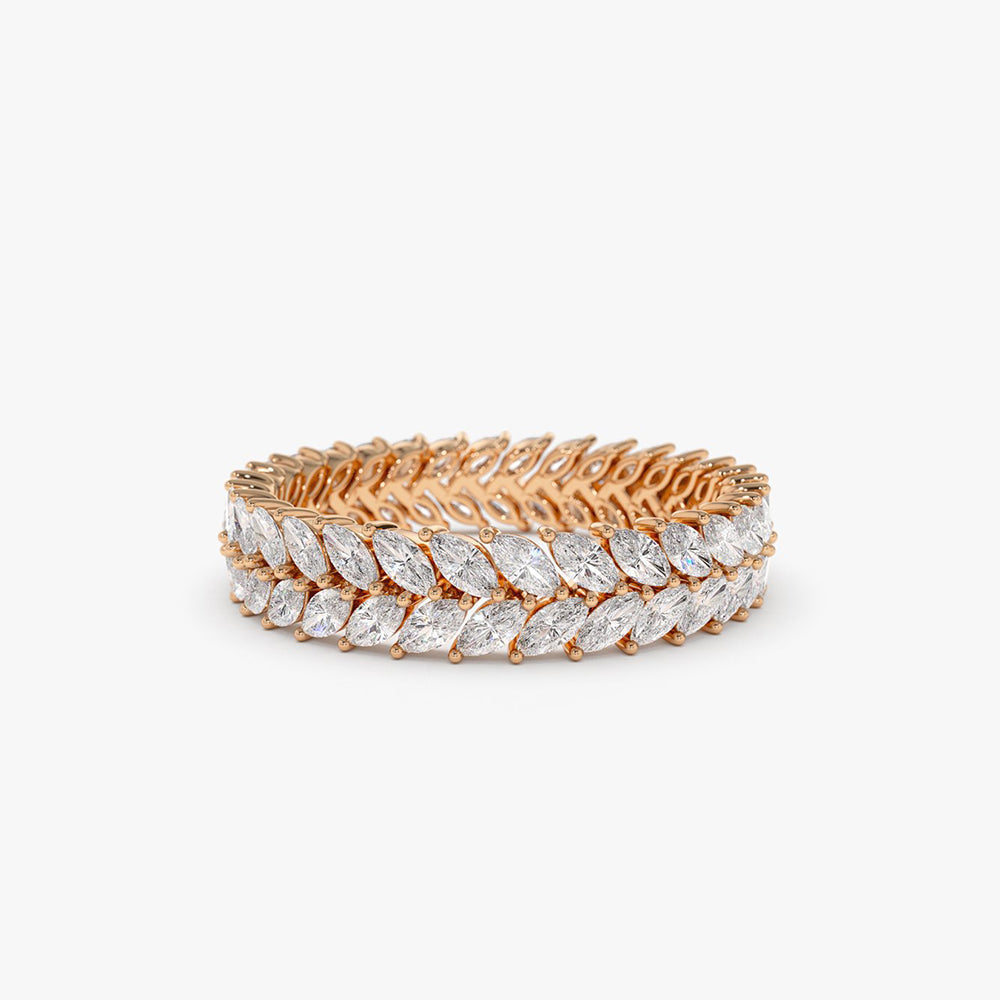 OBFJ2037 - 14k Gold Double Row Marquise Diamond Anniversary Ring 6