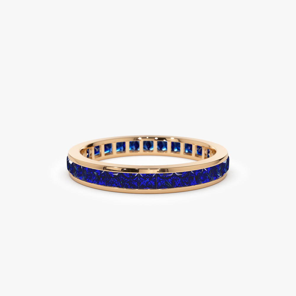 OBFJ2081 - 14k Gold Full Eternity Princess Cut Sapphire Ring 6