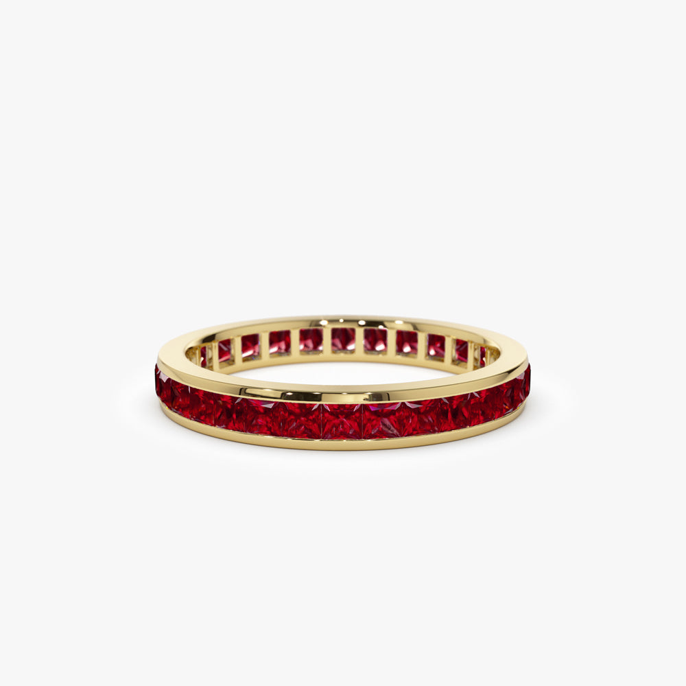 OBFJ2082 - 14k Gold Full Eternity Princess Cut Ruby Ring 1