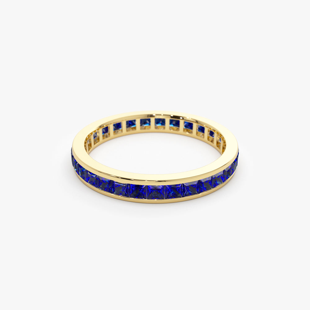 OBFJ2081 - 14k Gold Full Eternity Princess Cut Sapphire Ring 8