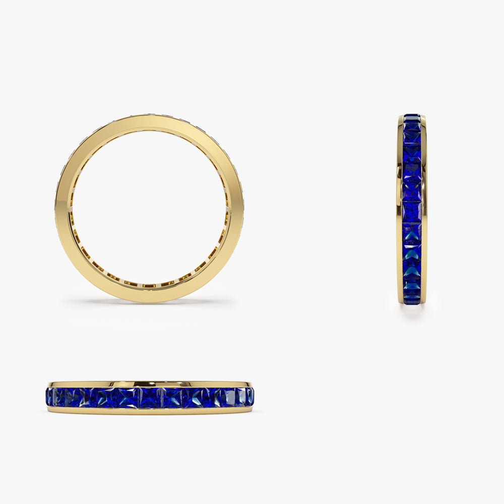 OBFJ2081 - 14k Gold Full Eternity Princess Cut Sapphire Ring 9