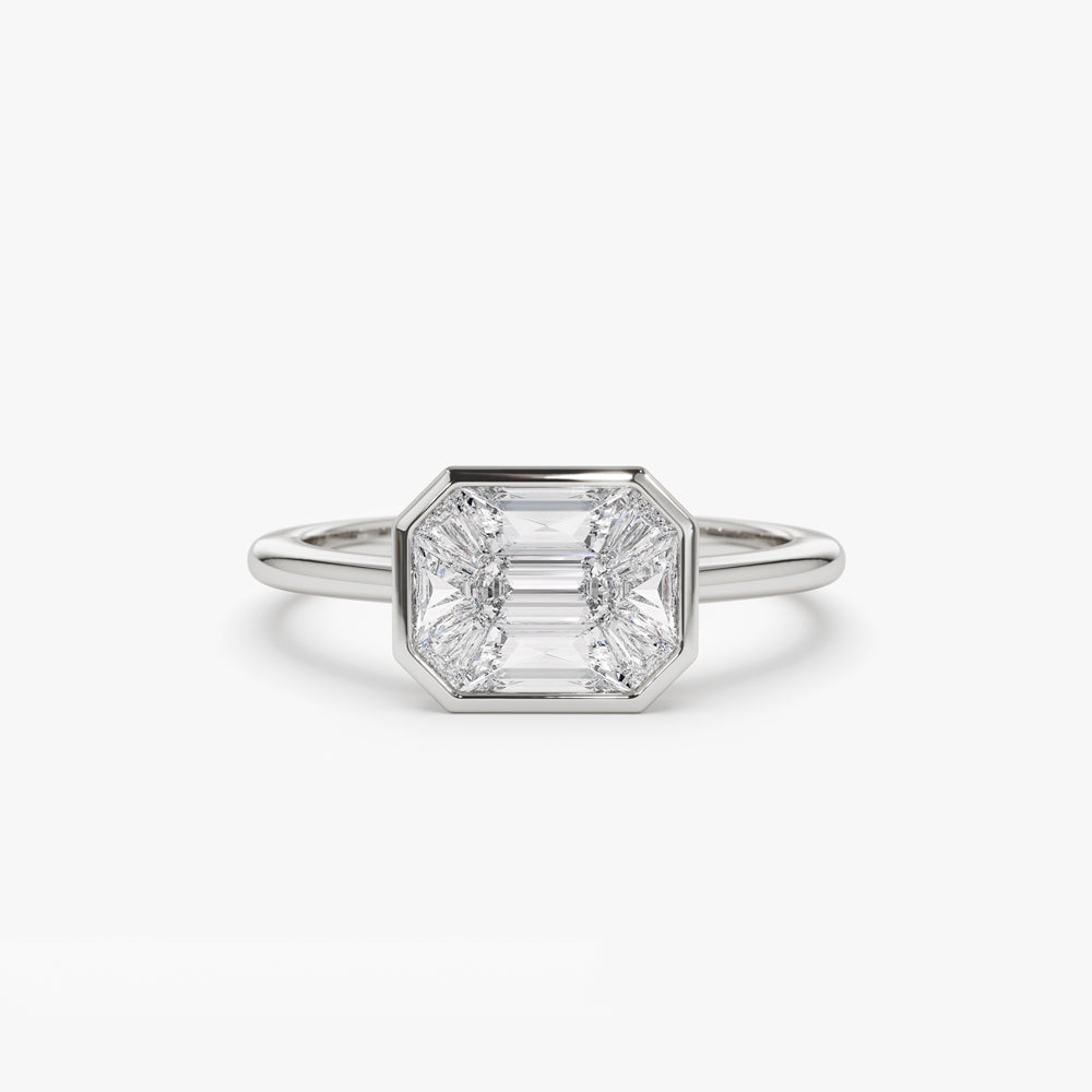 OBFJ1528 - 14k East West Illusion Setting Emerald Pie Cut Diamond Ring 7