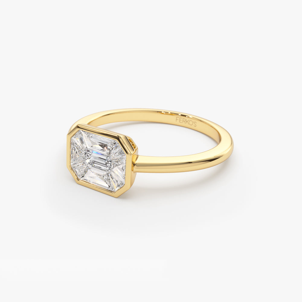 OBFJ1528 - 14k East West Illusion Setting Emerald Pie Cut Diamond Ring 8