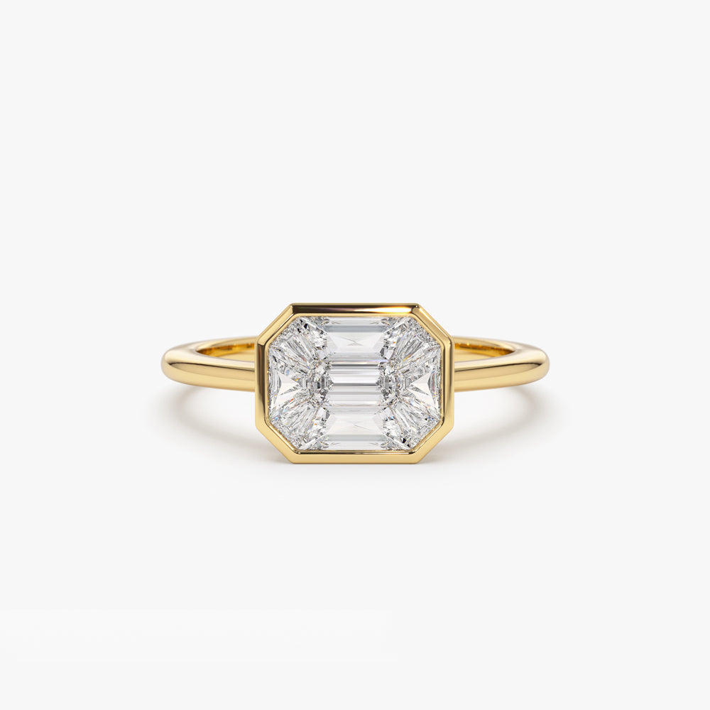 OBFJ1528 - 14k East West Illusion Setting Emerald Pie Cut Diamond Ring 1